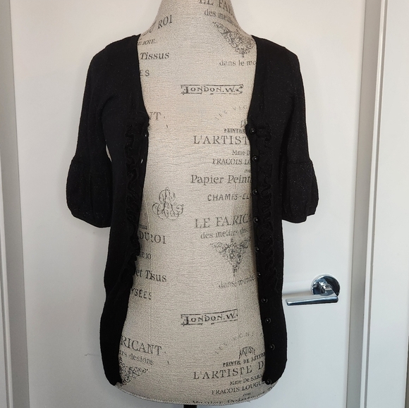Sparkly Black Puff Sleeve Cardigan - Picture 6 of 12